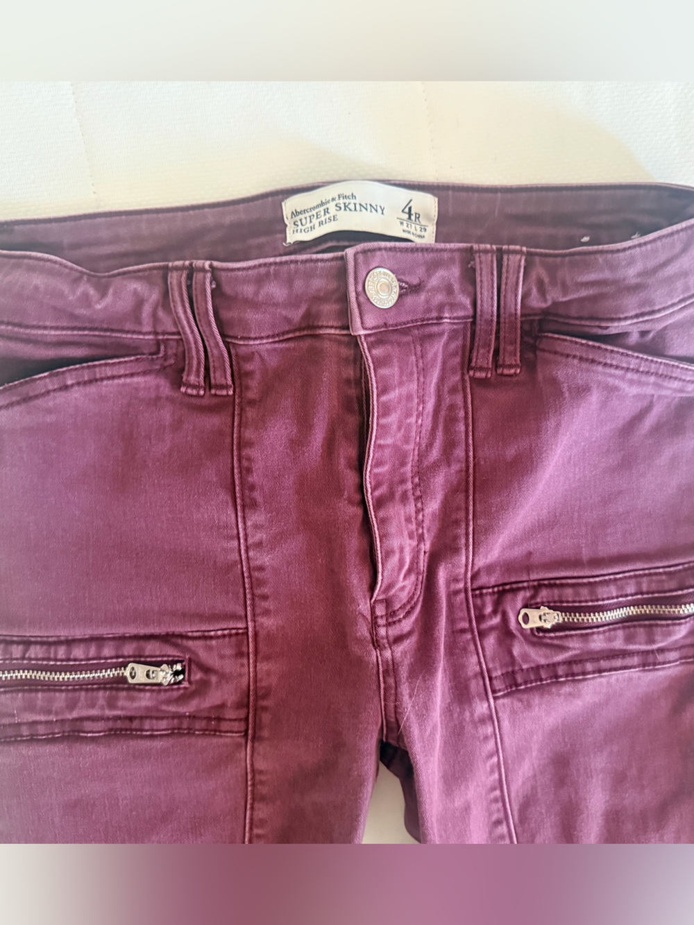 Abercrombie & Fitch Plum Skinny Jeans with Zip Pocket and Ankle Accents